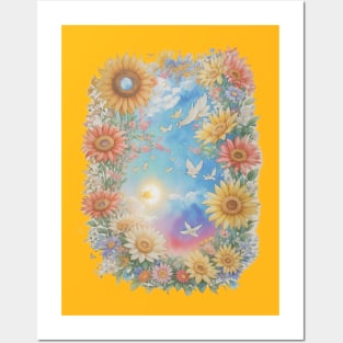 SUNFLOWER AND BIRDS THEME Posters and Art